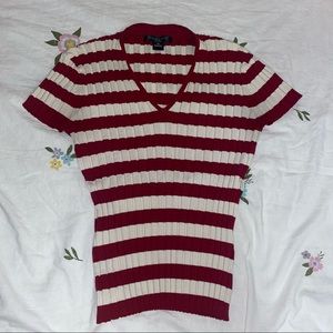 august silk red and cream horizontal striped top📌